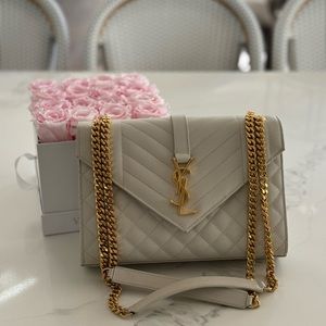 SAINT LAURENT MEDIUM YSL ENVELOPE CHAIN SHOULDER AND CROSSBODY BAG